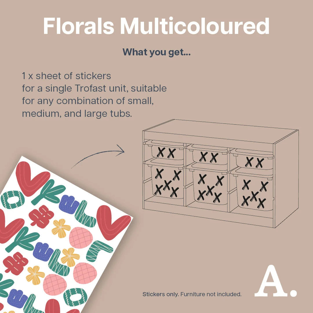 Florals Multicoloured - Storage Tub Decals - Organisational